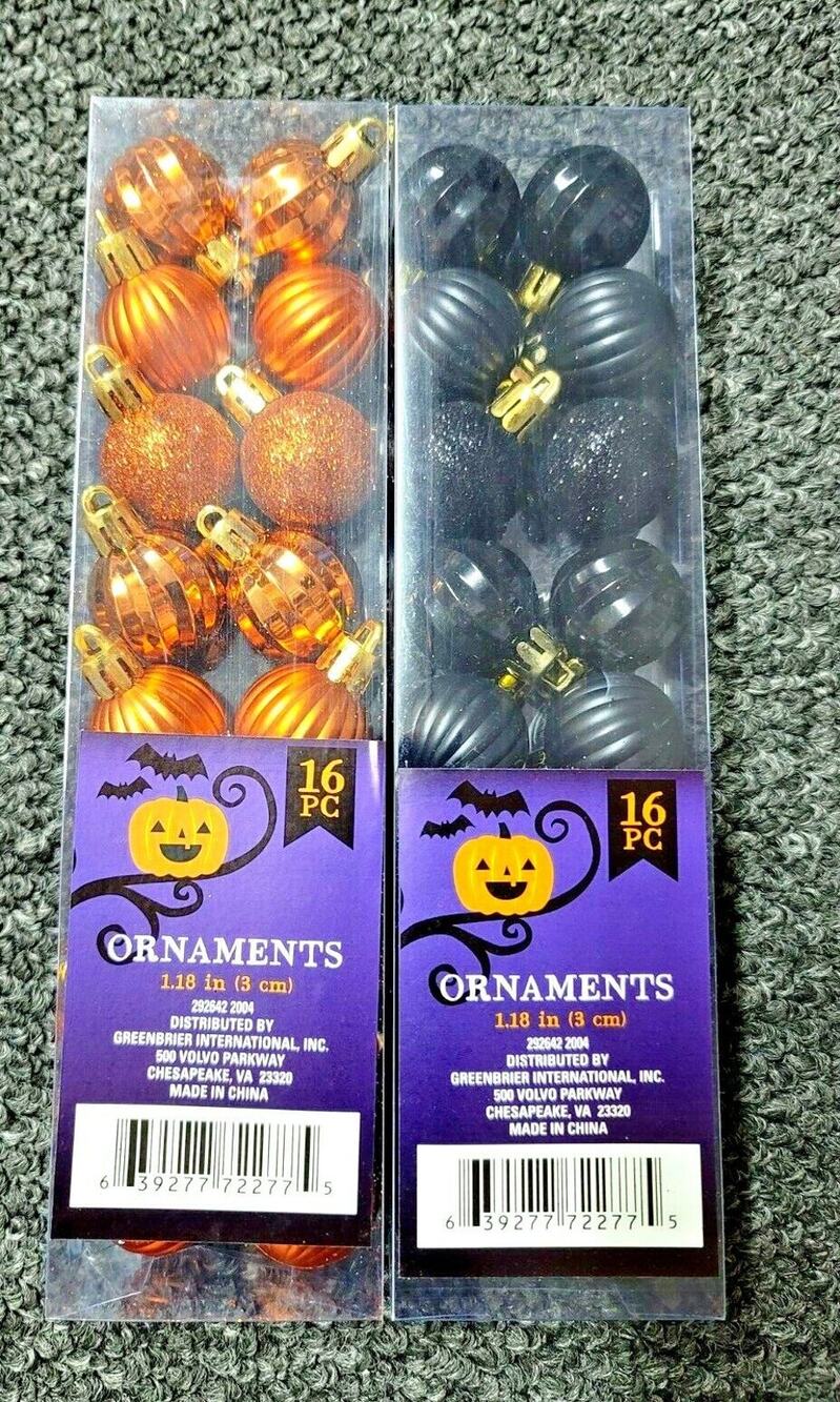 2 sets New Orange & Black Glitter & Crease 1" Plastic Halloween Ornaments 32 pcs